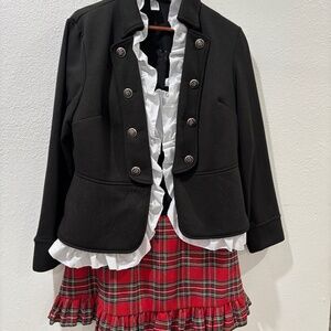 Mystery House military style jacket removable ruffle plaid skirt dress